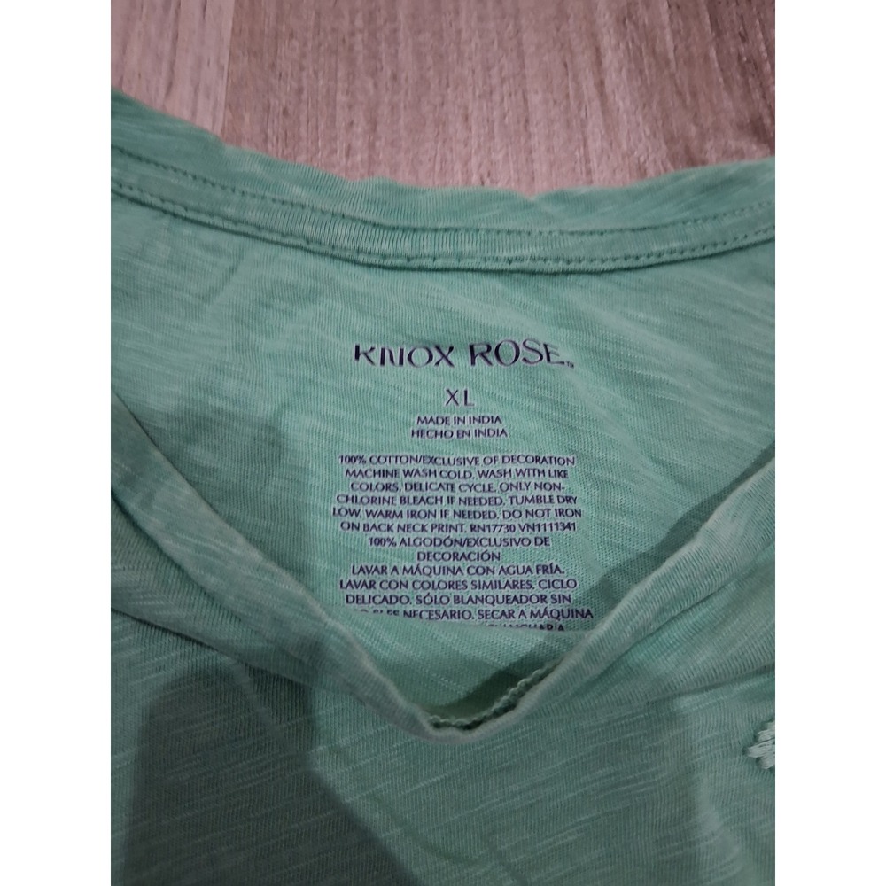 Knox Rose Womens XL Green Slub Knit Floral Embroidered Short Sleeve T-Shirt - Picture 5 of 5